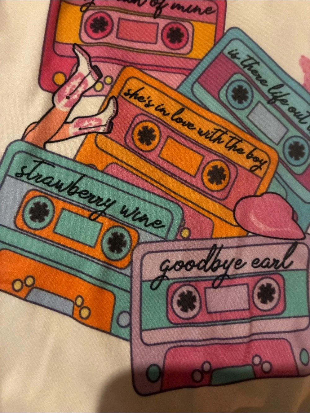 Retro Cassette Graphic One-Piece Bodysuit - White with Pink, Orange & Blue Trim